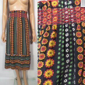 Vintage 60s/70s Flower Power Cotton Midi Skirt Size 28/29 Waist